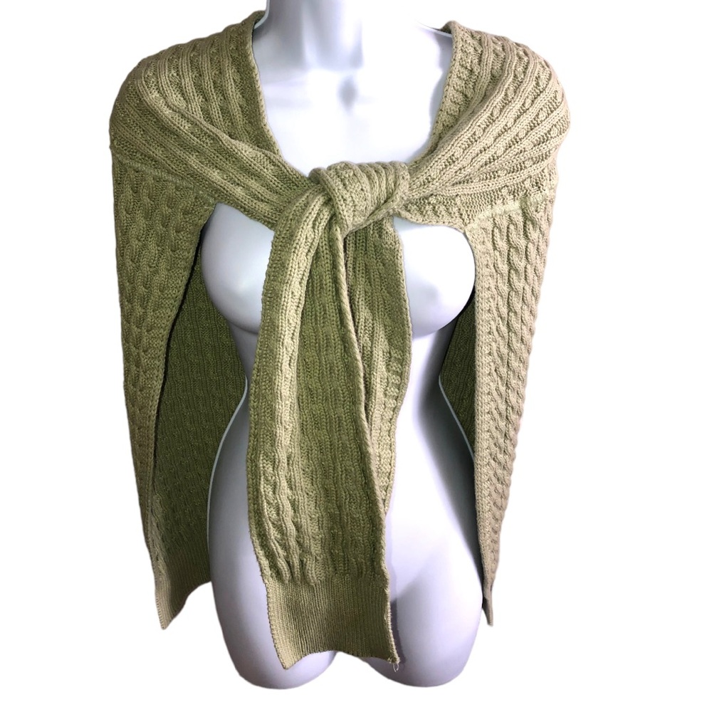 Meadow Lane Green Shrug Cable Knit Over Shoulder Sweater - One Size